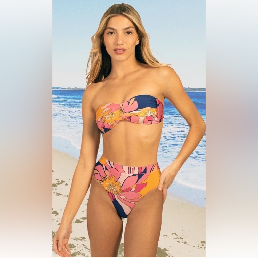 Trina Turk High Waist 2PC Breeze Bandeau Swimsuit Bathing Suit Womens Sz 10 NWT - Picture 1 of 10